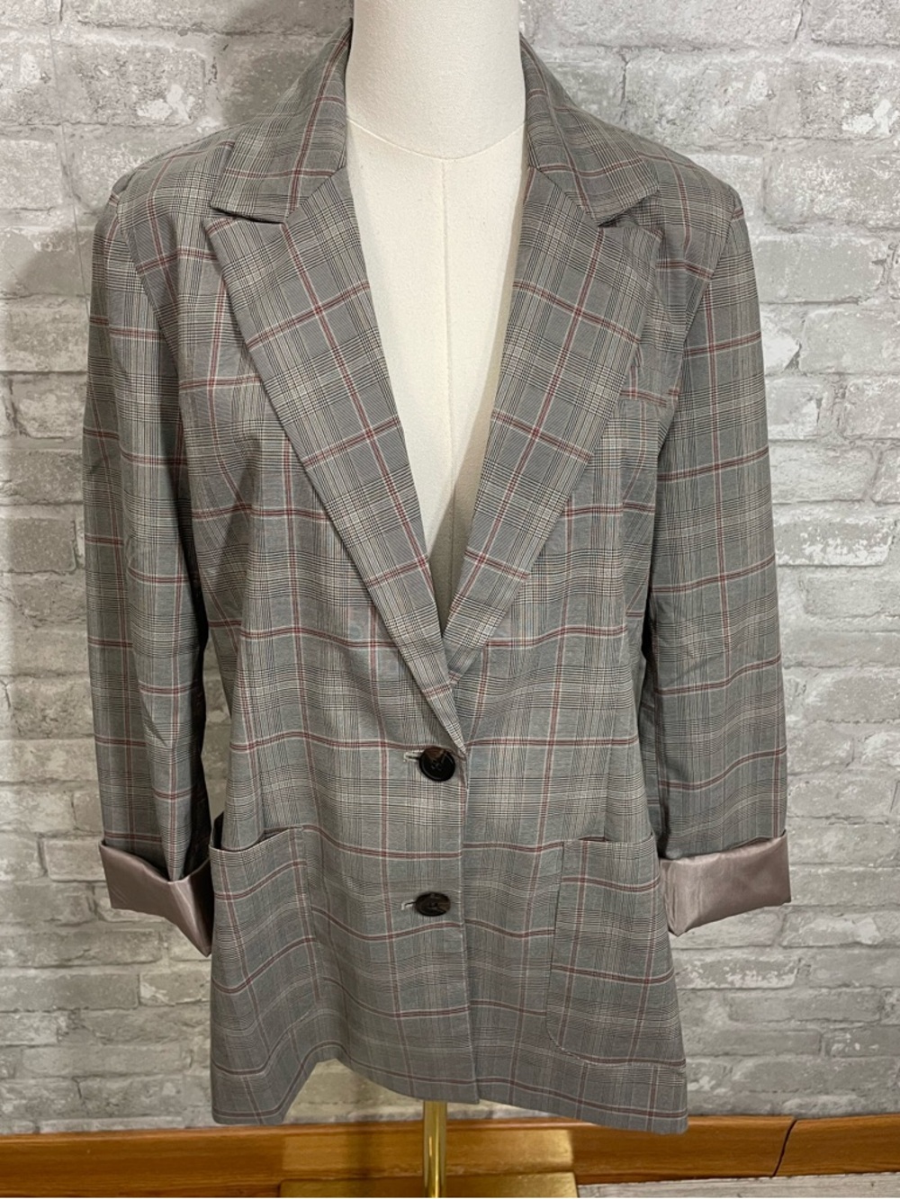 Forever 21 Grey Plaid Blazer with Pink Windowpane
